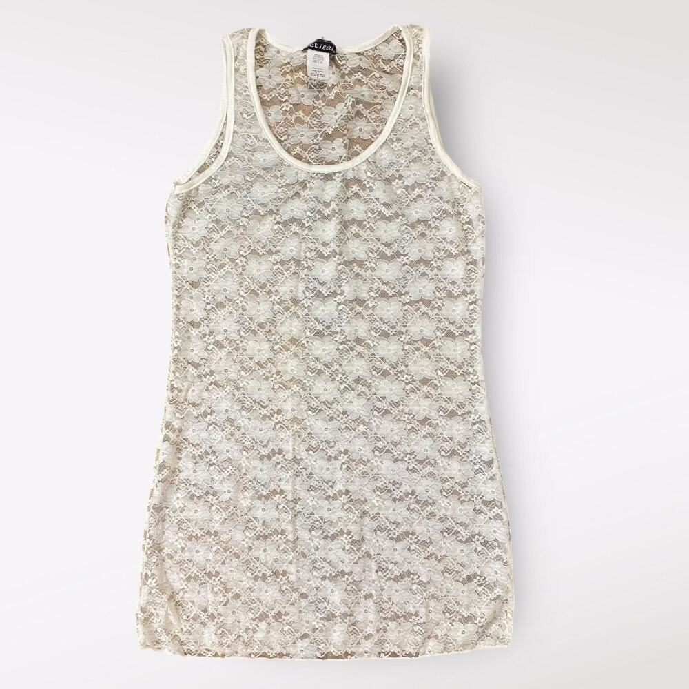 Wet Seal Y2K White‎ Lace Sheer Mini Dress Size Large Coquette Floral